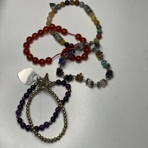 set of bracelets four stretch style stone chip pull on boho boheian neutral